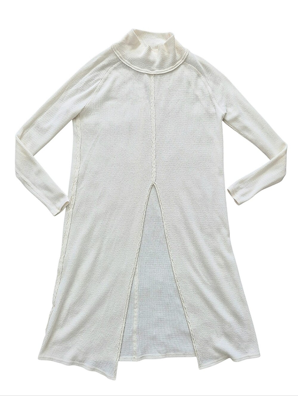 We The Free People Work It Thermal Mock Neck Front Slit Long Tunic Top XS Boho
